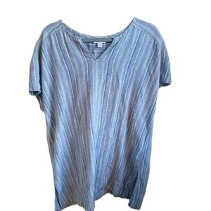 PureJill Linen Women's 100% Linen Short Sleeve Striped Shirt Sz 1X